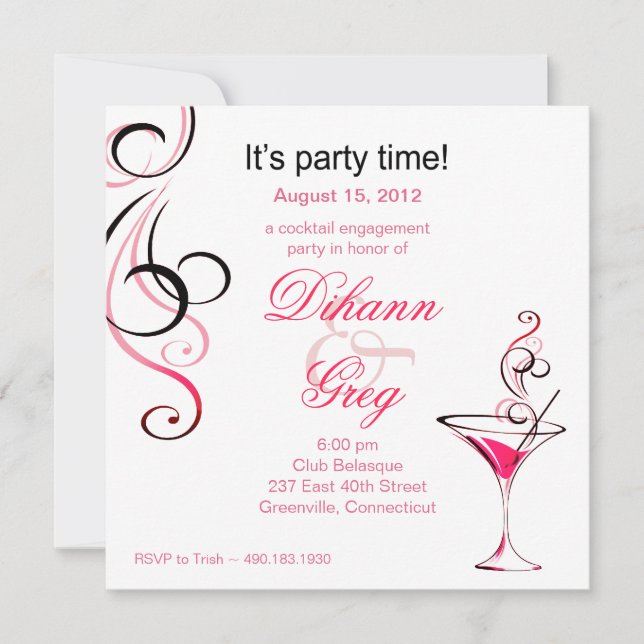 Modern Cocktail Engagement Party (hot pink) Invitation (Front)