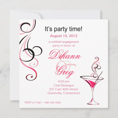 Modern Cocktail Engagement Party hot pink Invitation