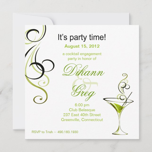 Modern Cocktail Engagement Party (lime) Invitation (Front)