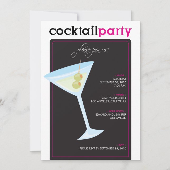 Modern Cocktail Party Invitation (fuschia) (Front)