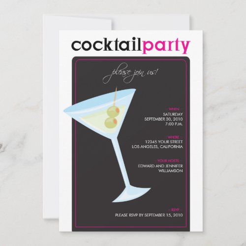 Modern Cocktail Party Invitation fuschia