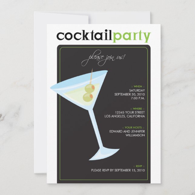 Modern Cocktail Party Invitation (lime green) (Front)