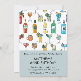 Modern Cocktail Pattern Contemporary 82nd birthday Invitation