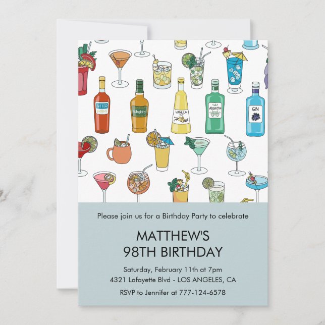 Modern Cocktail Pattern Contemporary 98th birthday Invitation (Front)