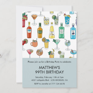 Modern Cocktail Pattern Contemporary 99th birthday Invitation