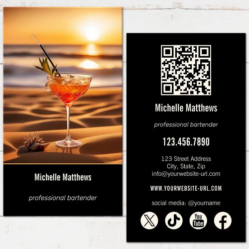 Modern Cocktail Photo Professional Bartender Business Card