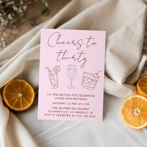 Modern Cocktail Pink Cheers to Thirty Birthday 