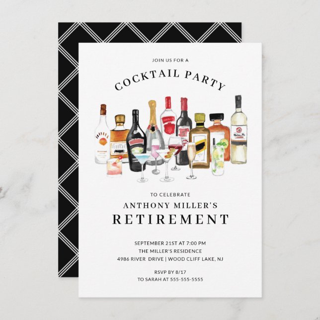 Modern Cocktail Retirement Party Invitation (Front/Back)