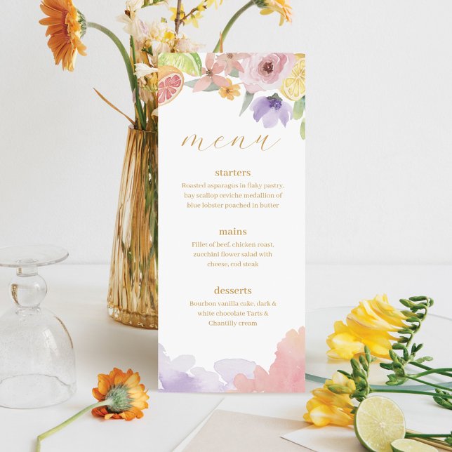 Modern Cocktails Citrus Watercolor Floral Paradise Menu (Creator Uploaded)