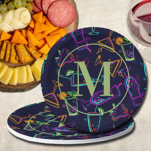 Modern Cocktails Happy Hour Monogram Paper Plate