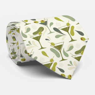 Modern Cocktails Olive Green Martini Neck Tie