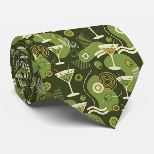 Modern Cocktails Olive Green Martini Neck Tie