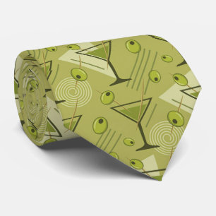 Modern Cocktails Olive Green Martini Neck Tie