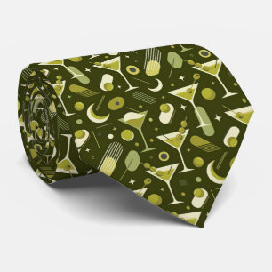 Modern Cocktails Olive Green Martini Neck Tie