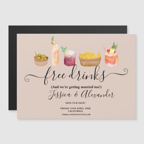 Modern cocktails watercolor blush save the date