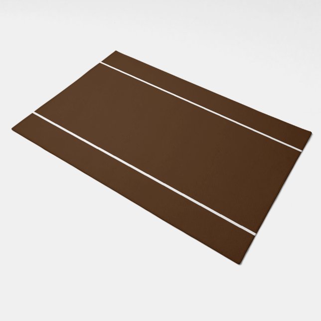 Modern Cocoa Brown Chic Slender White Edge Stripes Doormat (Angled)