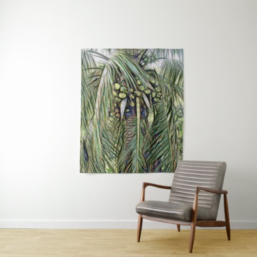 Modern Coconut Palm Tree Tropical Greenery   Tapestry