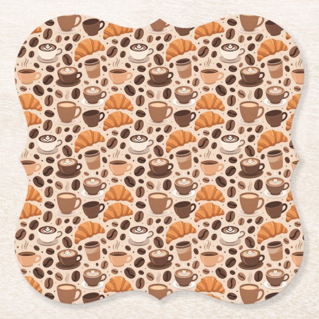 Modern Coffee Aesthetic Pattern Paper Coaster (Front)
