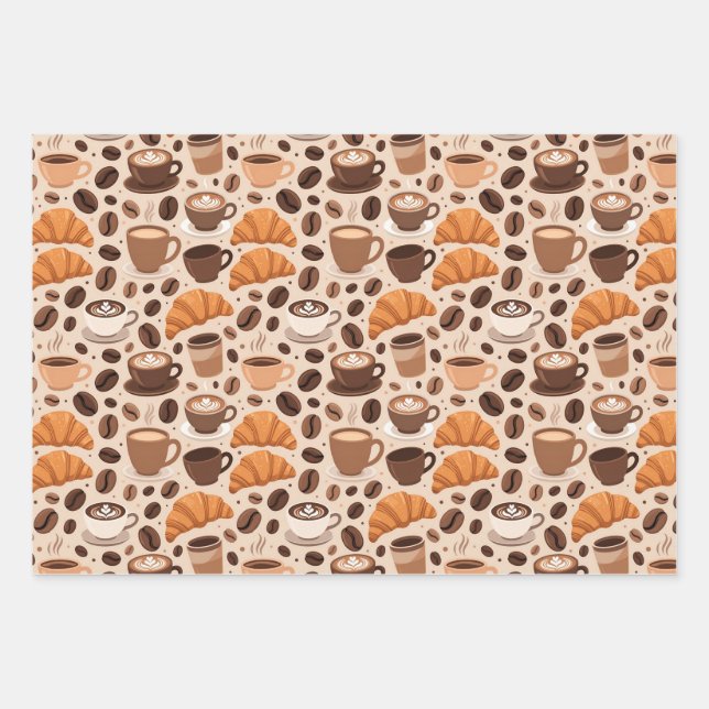 Modern Coffee Aesthetic Pattern Wrapping Paper Sheets (Front 3)