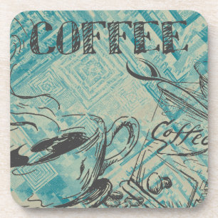 Modern Coffee Art Sketch Blue Beverage Coaster
