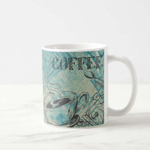 Modern Coffee Art Sketch Blue Coffee Mug