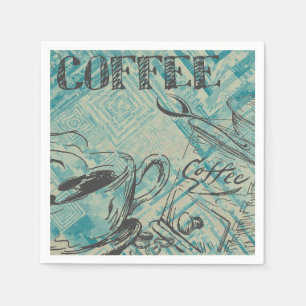 Modern Coffee Art Sketch Blue Napkins