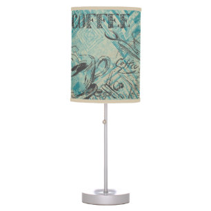 Modern Coffee Art Sketch Blue Table Lamp