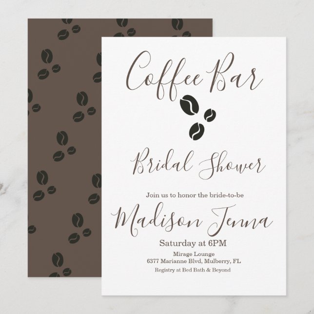 Modern Coffee Bar Beans Bridal Shower Invitation (Front/Back)