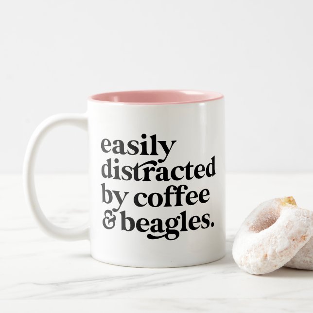 Modern Coffee & Beagle Dog Lover Personalized Two-Tone Coffee Mug (With Donut)