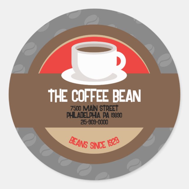 Modern Coffee Bean Cafe Business Card Classic Round Sticker (Front)