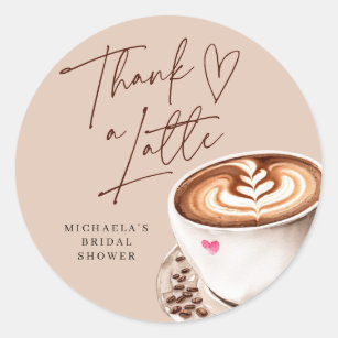 Modern Coffee Bridal Shower Thanks A Latte Classic Round Sticker