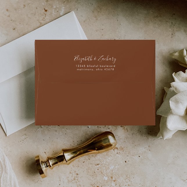 Modern Coffee Brown Minimalist Script Wedding Envelope (Creator Uploaded)