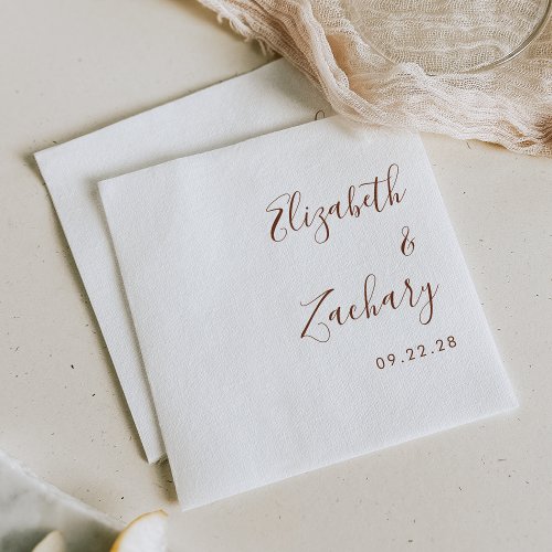 Modern Coffee Brown Script Wedding Napkins