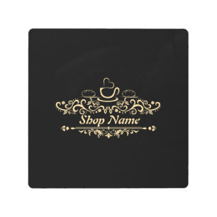 Modern coffee cafe Bakery welcome custom Logo name Metal Print