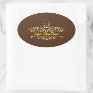 Modern coffee cafe Bakery welcome custom Logo name Oval Sticker