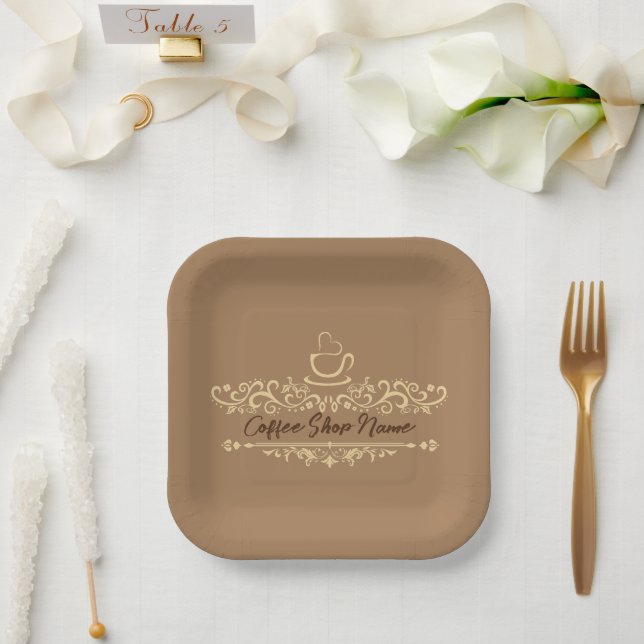 Modern coffee cafe Bakery welcome custom Logo name Paper Plates (Wedding)