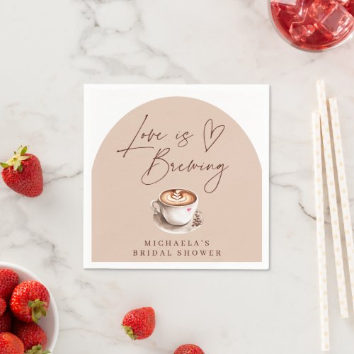 Modern Coffee Love is Brewing Heart Bridal Shower Napkins