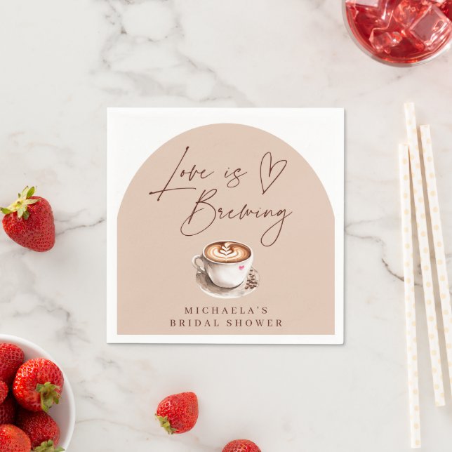 Modern Coffee Love is Brewing Heart Bridal Shower Napkins (Insitu)