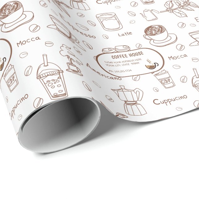 Modern Coffee Pattern Background Personalized Wrapping Paper (Roll Corner)