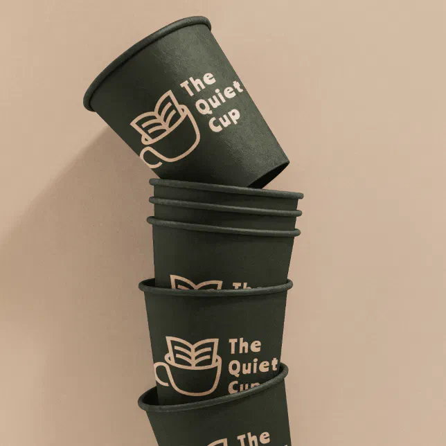 Modern Coffee Shop l Professional Logo Sage Green Paper Cups | Zazzle