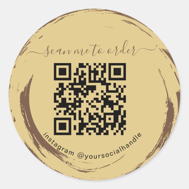 Modern coffee shop qr code classic round sticker (Front)