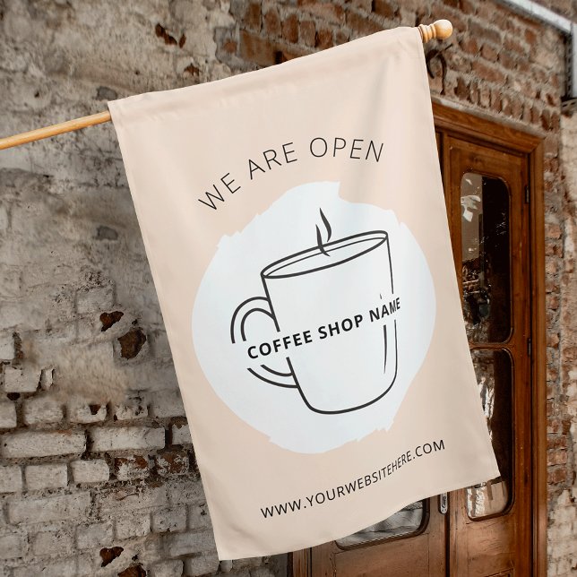 Modern Coffee Shop We Are Open Sign Flag (Creator Uploaded)