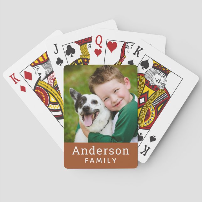 Modern Cognac Custom Family Photo Playing Cards (Back)