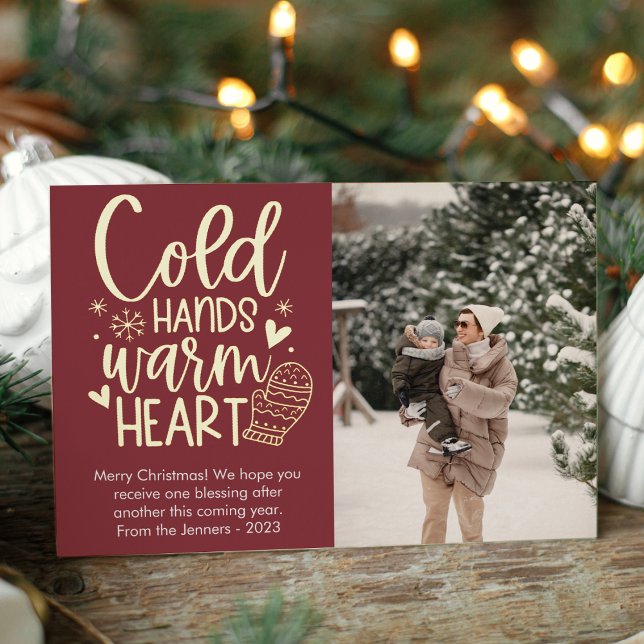 Modern Cold Hands Warm Heart Photo Foil  Holiday Card (Creator Uploaded)
