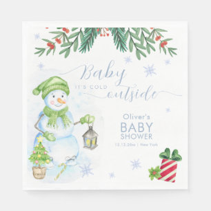 Modern Cold Outside Floral Snowman Baby Shower  Napkins