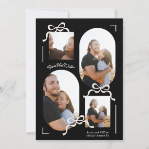 modern collage 4 photo multi photos black bows save the date