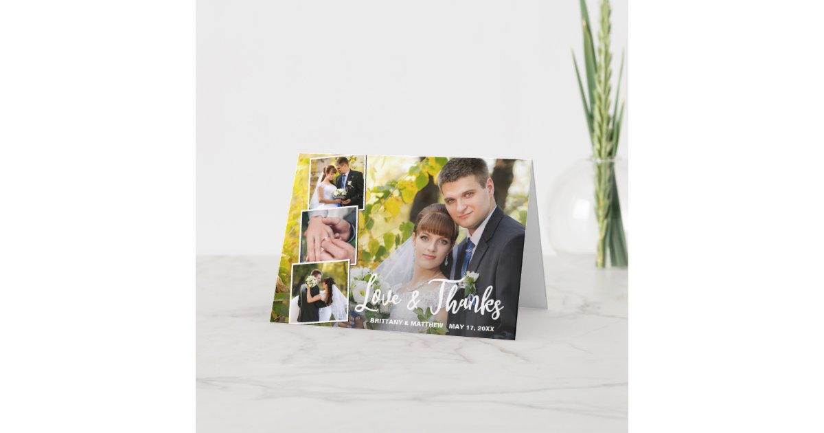 Modern Collage 4 Photo Wedding Thank You Card | Zazzle
