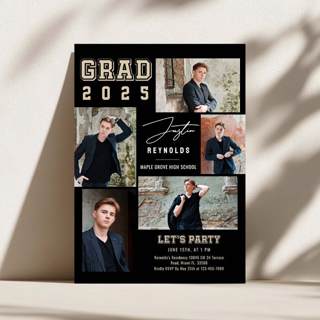 Modern Collage 5 Photos Graduation Invitation (Creator Uploaded)