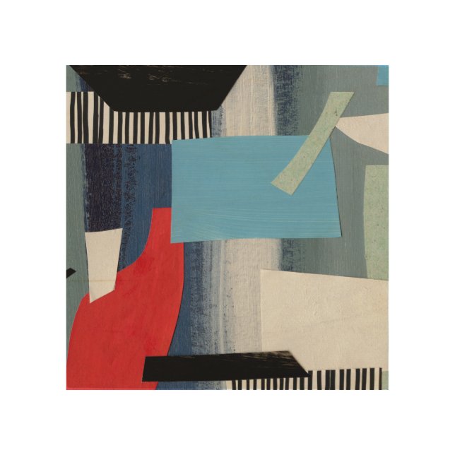 Modern Collage Artistic Geometric Design Wood Wall Art (Front)