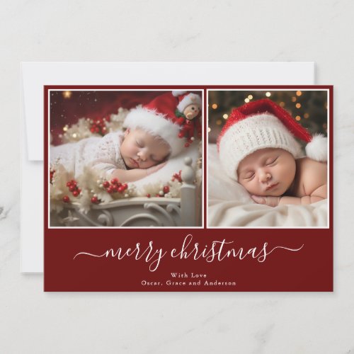 Modern Collage Babys Merry christmas Photo Holiday Card